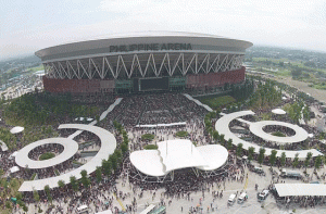 ARENA FESTIVITIES  Thousands of members of the Iglesia ni Cristo spill out of the huge Philippine Arena during the final festivities to mark the religious group’s centennial anniversary. More than a million members of the INC converged at the arena to mark the event that was led by INC Executive Minister Eduardo Manalo. CONTRIBUTED PHOTO