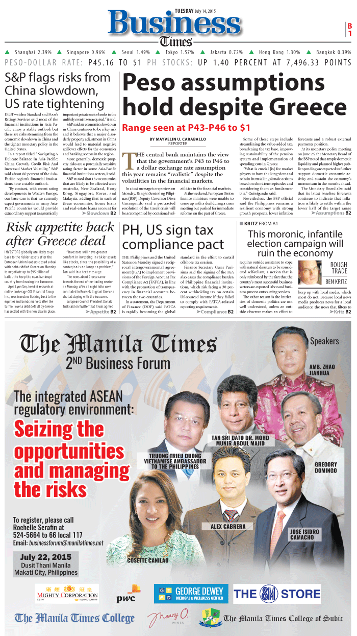 Business Front Example Business Front Page July 14, 2015 | The Manila Times