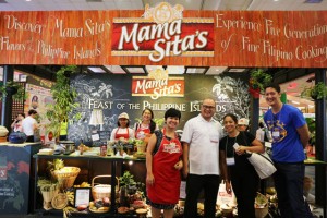 Mama Sita’s team with IFEX guest chef, Margarita Fores (second from right) and food writer and entrepreneur Angelo Comsti  (right), at the Mama Sita’s booth cited as the ‘Katha Awards Best Booth Display’