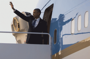 HEADING FOR AFRICA US President Barack Obama boards Air Force One prior to departing from Andrews Air Force Base in Maryland, July 23, 2015. Obama is traveling on a 5-day trip to Kenya and Ethiopia. AFP PHOTO