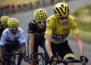 Great Britain’s Christopher Froome (right), wearing the overall leader’s yellow jersey, rides in the pack ahead of Colombia’s Nairo Quintana (left), wearing the best young’s white jersey, during the 183 km fifteenth stage of the 102nd edition of the Tour de France cycling race on Monday, between Mende and Valence, southern France. AFP PHOTO