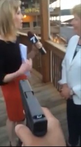 This video frame grab from social media shows reporter Alison Parker (L) during an interview on tourism with Vicki Gardner, the local chamber of commerce director, in Bridgewater Plaza in Moneta, Virginia early Wednesday (Thursday in Manila) moments before Parker was shot and killed by the gunman holding the weapon and apparently filming the scene. AFP PHOTO