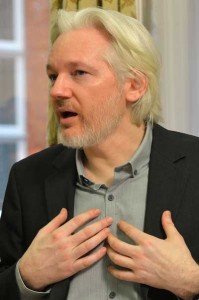 STILL IN HIDING WikiLeaks founder Julian Assange speaks during a press conference on August 18, 2014 inside the Ecuadorian Embassy in London where he has been holed up for two years. Sweden’s sexual assault inquiry on Julian Assange is being pinched by time, with the statute of limitations about to expire on one charge and investigators unable to access Ecuador’s embassy in London to question the WikiLeaks founder. AFP PHOTO