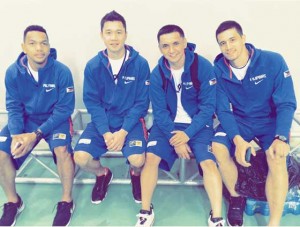 (from left) Jason Castro, Gary David, Jimmy Alapag and Marc Pingris during the opening ceremonies of the 37th William Jones Cup. PHOTO FROM ALAPAG’S INSTAGRAM ACCOUNT