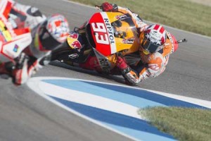 Marc Marquez of Spain No. 93 and Repsol Honda Team rounds the bend during the MotoGp Red Bull U.S. Indianapolis Grand Prix - Qualifying at Motor Speedway in Indianapolis, Indiana. AFP PHOTO