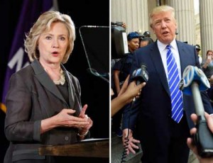 CLOSE RIVALS  This combination of file photo shows Democratic presidential candidate Hillary Clinton (L) speaking at New York University in New York on July 24, and US Republican presidential candidate Donald Trump (R) exiting the New York Supreme Court after morning jury duty on August 17 in New York. Trump is growing increasingly competitive in a general election matchup against Hillary Clinton, trailing the Democratic frontrunner by six points in a August 19 poll that shows the race tightening. AFP PHOTO