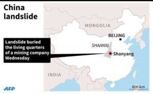 Map showing location of deadly landslide at a mining village in China on Wednesday.