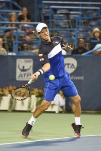 JAPAN’S PRIDE Kei Nishikori of Japan plays against James Duckworth of Australia at Day 2 of the Citi Open at the Rock Creek Tennis Center on Wednesday in Washington, DC. AFP PHOTO