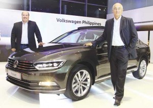 Volkswagen Philippines president JP Orbeta (left) and VW chief operating adviser Klaus Shadewald pose with the 8th-generation Passat during the press presentation.