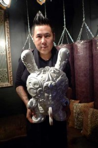 J’Ryu has is a highly accomplished, internationally recognized designer with a penchant for the eerie. Here he is with his special edition ‘Dunny.’