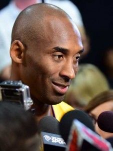 Kobe Bryant of the Los Angeles Lakers meets the press during interviews at the Los Angeles Lakers media day on Tuesday in El Segundo, California. AFP PHOTO