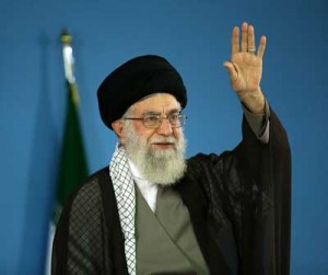 NUKE DEAL HAS PUBLIC SUPPORT A handout photo provided by the office of Iran’s supreme leader Ayatollah Ali Khamenei shows him waving as he delivers a speech during a meeting in Tehran on September 9. A poll of Iranian citizens showed widespread support for the nuclear deal with the US. AFP PHOTO