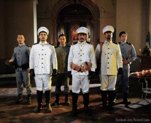 REEL MEN  The feisty revolutionary general’s men in a still picture from the film ‘Heneral Luna’ (from left) Col. Manuel Bernal (Art Acuña), Col. Paco Roman (Joem Bascon), Capt. Eduardo Rusca (Archie Alemania), Gen. Antonio Luna (John Arcilla), Gen. Jose Alejandrino (Alvin Anson), and Capt. Jose Bernal (Alex Medina).  PHOTO FROM THE ‘HENERAL LUNA’ FACEBOOK PAGE