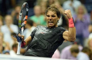 Rafael Nadal of Spain celebrates his win over Borna Coric of Croatia during their 2015 US Open Round 1 men’s singles match at the USTA Billie Jean King National Center on Tuesday in New York. AFP PHOTO