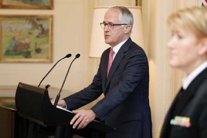 UNDER NEW MANAGEMENT  Prime Minister Malcolm Turnbull announces his ministry to the Governor-General Peter Cosgrove (not seen) during the new cabinet swearing-in ceremony at Government House in Canberra on September 21. AFP PHOTO