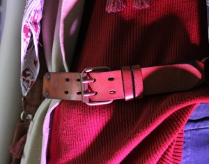 The cinched leather belts is in