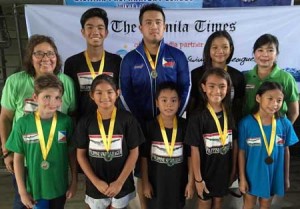 (Front from left) Record breakers Finn Jason Lock, Micaela Jasmine Mojdeh, Marc Bryan Dula, Heather White and Aubrey Tom, and Lans Rawlin Donato, Gian Berino and Charize Esmero (back from left) with PSL President Susan Papa and Secretary General Maria Susan Benasa. CONTRIBUTED PHOTO