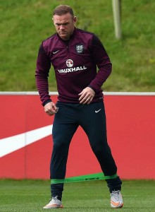 England’s Wayne Rooney takes part in a team training session at St George’s Park, Burton-upon-Trent, central England on Thursday, ahead of their UEFA Euro 2016 Group E qualifying football match against San Marino in Serravalle on Sunday. AFP PHOTO