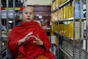 ANTI-MUSLIM CAMPAIGNER  This photo taken on August 26 shows controversial Myanmar monk Wirathu speaking during an interview at a monastery in Myanmar’s second biggest city of Mandalay. AFP PHOTO 