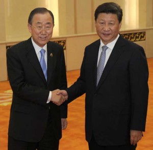 UN Secretary-General Ban Ki-moon (L), shown here meeting China’s President Xi Jinping at the Great Hall of the People in Beijing on September 3.  AFP PHOTO