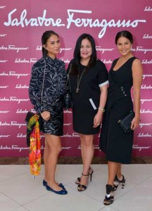 Isabelle Daza, Salvatore Ferragamo Merchandise Group Manager Gina Bonoan and Iza Calzado