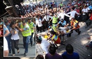 GONE IN 1,800 SECONDS A composite of pictures show policemen taking the hostage victim to safety as another group takes the body of the hostage-taker out of the bus along Taft Avenue in Manila after he was shot by a policeman on Thursday. The incident which started at 2:20 p.m. was declared resolved at 2:50 p.m. photos by Ruy Martinez and Russell Palma