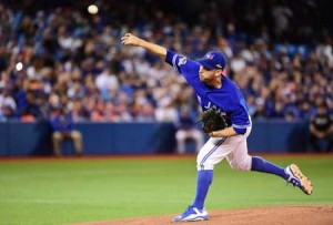 Marco Estrada no.25 of the Toronto Blue Jays throws a pitch in the first inning against the Kansas City Royals during game five of the American League Championship Series at Rogers Centre on Thursday in Toronto, Canada. AFP PHOTO