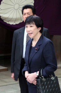 WAR MEMORIAL Japan’s Internal Affairs Minister Sanae Takaichi speaks to reporters as she visits the controversial Yasukuni shrine for the shrine’s autumn festival in Tokyo on October 18. AFP PHOTO 