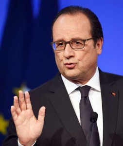 HOPE FOR CLIMATE DEAL  French President Francois Hollande speaks at a press conference in Beijing on November 3. China and France agreed that an international deal to tackle climate change to be negotiated in Paris should include checks on compliance, in what visiting Hollande called a “historic” step forward. AFP PHOTO