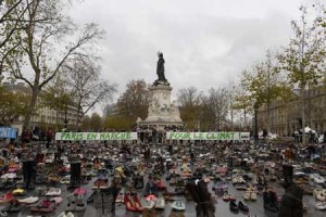 SHOES OF PROTEST  The Place de la Republique is covered in pairs of shoes on November 29 in downtown Paris, as part of a symbolic rally on the eve of the UN conference on climate change COP21; the placing of shoes was an attempt to avoid the French authorities’ ban on public gatherings. Paris extended a ban on public gatherings introduced after the terror attacks in the French capital until November 30, the start of the UN climate talks. AFP PHOTO