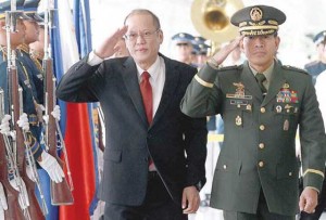 OFF TO PARIS President Benigno Aquino 3rd troops the line alongside Armed Forces chief Hernando Irriberi during the send-off ceremonies at the Ninoy Aquino International Airport. MALACAÑANG PHOTO