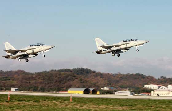 EAGLES LANDING TODAYThe first two of the 12 FA-50 Golden Eagle fighter jets acquired for the Philippine Air Force took off Friday morning from an air base in Sacheon, South Korea, en route to the Clark Air Base in Pampanga. The jets are expected to arrive at 10 a.m. Saturday after a refueling stop AT an undisclosed location. PHOTO FROM KOREA AEROSPACE INDUSTRIES