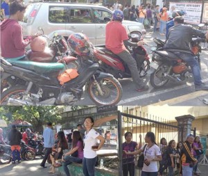 LOCKED OUT, LOCKED IN Motorists and Intramuros residents wait to be let in at the gate near the Pamantasan ng Lungsod ng Maynila (left). Personnel of The Manila Times also had to wait for more than an hour before the gate at the Solana St. near the Bureau of Internal Revenue Bldg., which is just a block away from the newspaper’s offices, was opened. PHOTOS BY FATIMA CIELO B. CANCEL