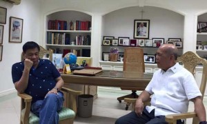 HOLY ORDERS Davao City Mayor Rodrigo Duterte listens as Davao Archbishop Romulo Valles gives him a lecture on Christian values and good manners. During their meeting, Duterte promised not to spew expletives again and pledged to fine himself P1,000 for each violation. Photo from Rody Duterte’s Facebook account