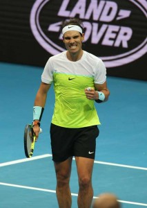 The Spanish athlete, dubbed ‘King of Clay,’ rejoices after a point vs. Milos Ranoic 