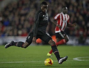 Liverpool’s Belgian striker Daniel Origi shoots during the English League Cup quarter-final football match between Southampton and Liverpool at St Mary’s Stadium in Southampton, southern England on Thursday. AFP PHOTO