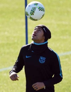 Barcelona forward Neymar handles the ball during their Club World Cup football tournament training session in Yokohama. AFP PHOTO