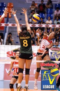 Alyssa Valdez fires away a kill against Army’s Jovelyn Gonzaga in Game One. CONTRIBUTED PHOTO