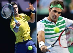 Serbia’s Novak Djokovic (left) hitting a return during his men’s singles match against France’s Gilles Simon at the 2016 Australian Open tennis tournament in Melbourne on Sunday and Switzerland’s Roger Federer hitting a return during his men’s singles match against Georgia’s Nikoloz Basilashvili at the 2016 Australian Open tennis tournament in Melbourne on January 18, 2016. AFP PHOTO