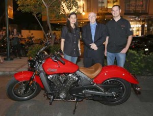 US Chargé d’Affaires Michael Klecheski with Joy Alberto of TA Marketing Inc., the exclusive distributor of Indian Motorcycles, and Maxime Vandereyken, Asia Distribution Manager of Polaris Industries