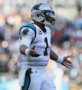 Cam Newton No.1 of the Carolina Panthers reacts after a play against the Seattle Seahawks in the 4th quarter during the NFC Divisional Playoff Game at Bank of America Stadium. AFP photo