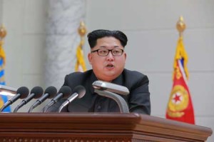 This undated picture released from North Korea’s official Korean Central News Agency (KCNA) on January 10, 2016 shows North Korean leader Kim Jong-Un delivering a speech at the Ministry of the People’s Armed Forces in Pyongyang. REPUBLIC OF KOREA OUT AFP PHOTO / KCNA VIA KNS