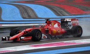 Formula one Finnish driver Kimi Raikkonen steers his Ferrari during a practice session with rain tires on Tuesday at the Paul Ricard racetrack in Le Castellet. AFP PHOTO