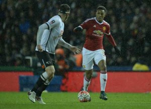 Derby’s English-born Irish defender Richard Keogh (left) vies with Manchester United’s French striker Anthony Martial during the FA cup fourth round football match between Derby County and Manchester United at Pride Park stadium in Derby on Saturday. AFP PHOTO