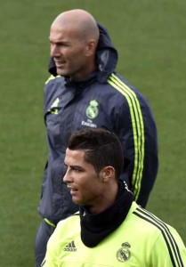 Real Madrid’s new French coach Zinedine Zidane (top) and Real Madrid’s Portuguese forward Cristiano Ronaldo. AFP PHOTO