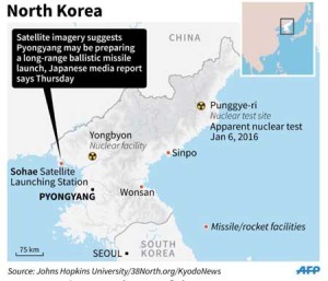 WATCHING NKOREA  This map shows the locations of North Korea’s known nuclear and missile facilities. China this week agreed with the US to support new UN sanctions against its troublesome neighbor, as North Korea was reportedly carrying out preparations for a long-range missile test, a follow-up to its fourth nuclear test on January 6.