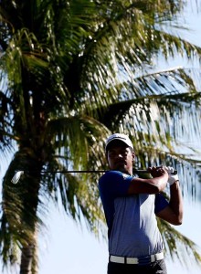 Fabian Gomez of Argentina plays his shot from the 14th tee during the final round of the Sony Open In Hawaii at Waialae Country Club on Monday in Honolulu, Hawaii. AFP PHOTO 