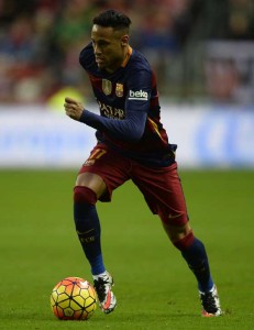 Barcelona’s Brazilian forward Neymar controls the ball during the Spanish league football match Real Sporting de Gijon vs FC Barcelona at El Molinon stadium in Gijon, on Thursday. AFP PHOTO