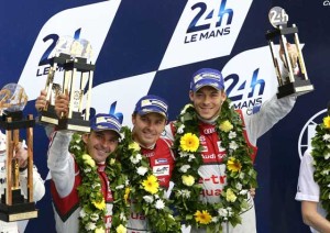 Benoit Treluyer (center) led Audi Sport Team Joest to the 2014 championship at the 24 Hours of Le Mans and is eyeing a repeat this year. BENOITTRELUYER.COM