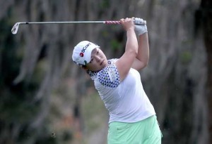 Ha Na Jang of South Korea plays her second shot on the ninth hole during the first round of the Coates Golf Championship Presented By R+L Carriers at Golden Ocala Golf Club on Thursday in Ocala, Florida. AFP PHOTO